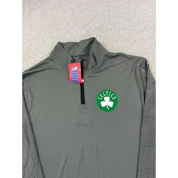 NWT Boston Celtics NBA Screened Logo 1/4 Zip Pullover (Men's‎ Large) Gray - Picture 2 of 12
